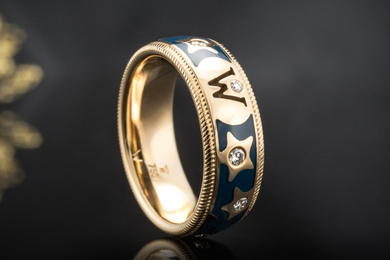 Wellendorff Vintage Ring Sternenhimmel Blau mit Diamanten 750er Gelbgold 