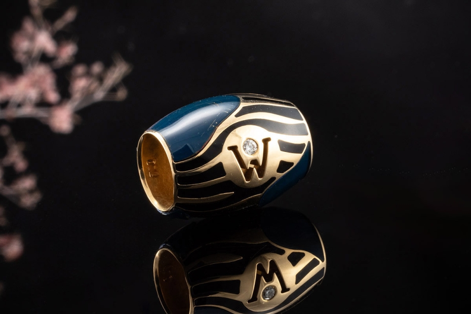 Wellendorff Ronde Anhänger Cinderella Blau Schwarz Diamant Gelbgold 750 