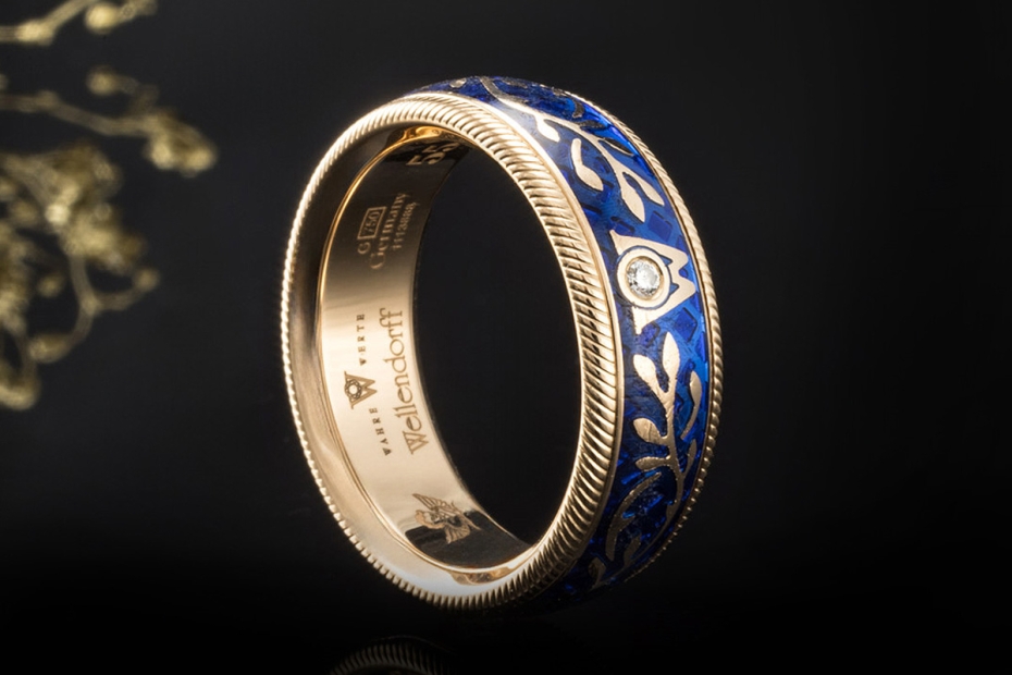 Wellendorff Ring vergissmeinnicht Drehring Diamant Gelbgold 750 Gr. 55,5 