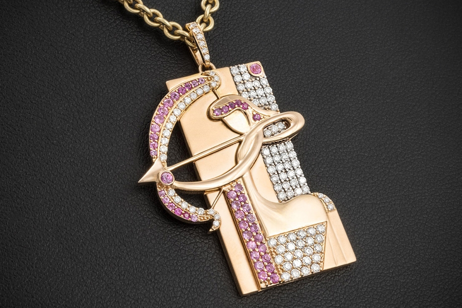 Jazychic Schütze Sternzeichen Anhänger Pink Saphir Diamanten in Roségold 