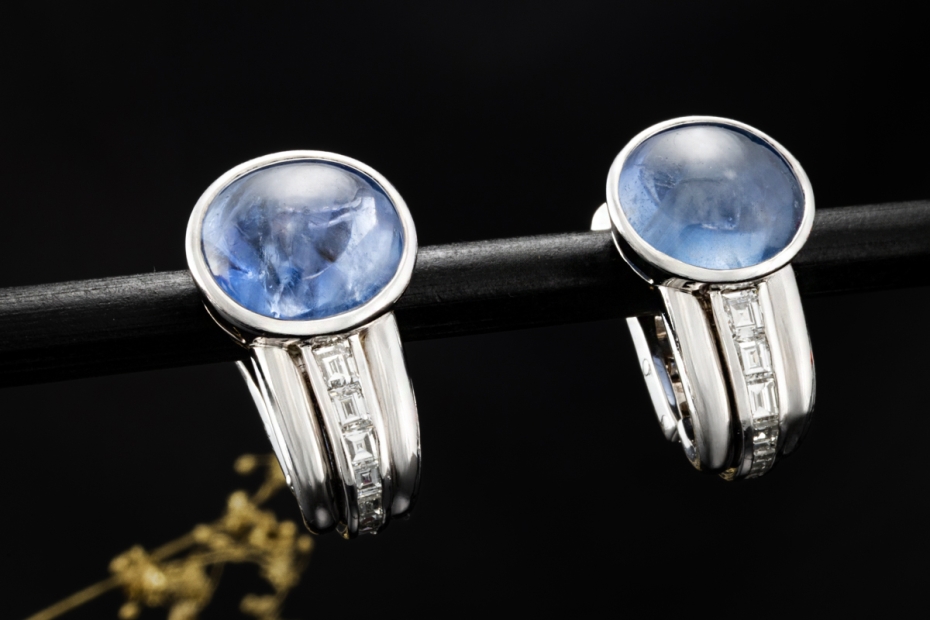 BVLGARI NY Haute Couture Ohrringe Creolen Ceylon Saphir Diamant Weißgold 