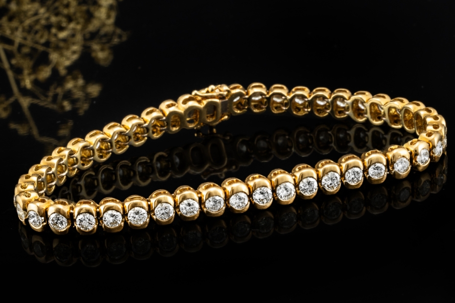 Klassisches Luxus Tennisarmband Armband 4,35 Ct. Diamanten Gelbgold 750 
