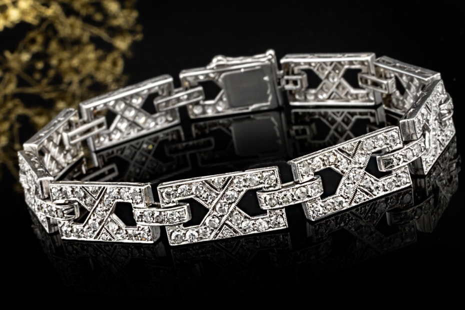Art Déco Armband Rechteckiges Kreuz Design mit Diamanten 750er Weißgold 