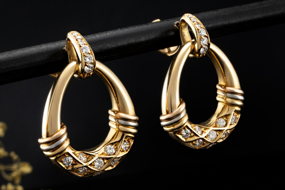 Cartier Trinity Vintage Ohrringe Hängeohrringe Diamanten in Gelbgold 750 