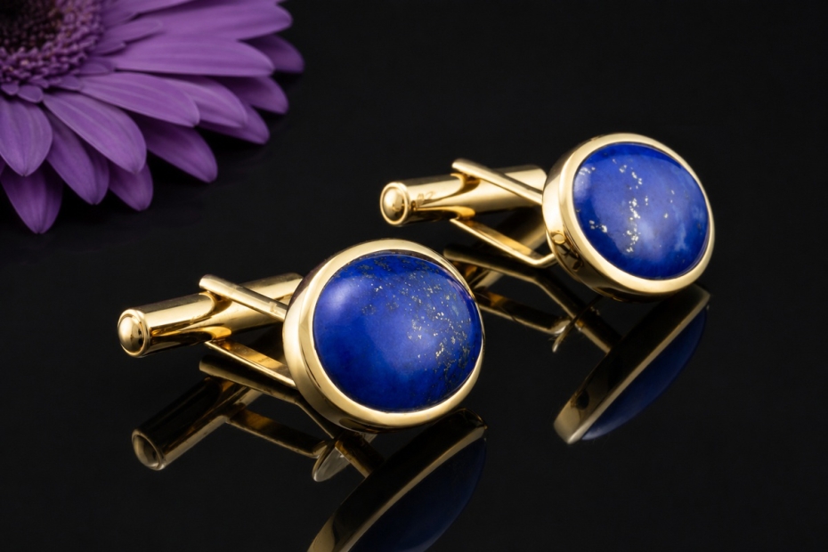 Manschettenknöpfe Handarbeit mit Lapislazuli Cabochons Oval Gelbgold 750 