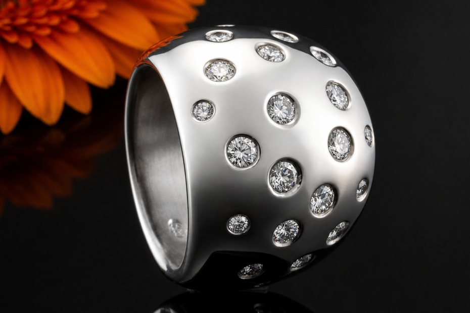 Massiver Ring Sternenhimmel Design aus Diamanten in Weißgold 750 Massiv 