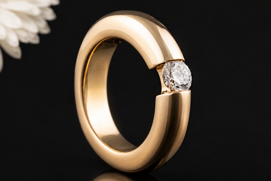 Massiver Solitär Ring Spannring mit Diamant 0,52 Carat in 750er Roségold 