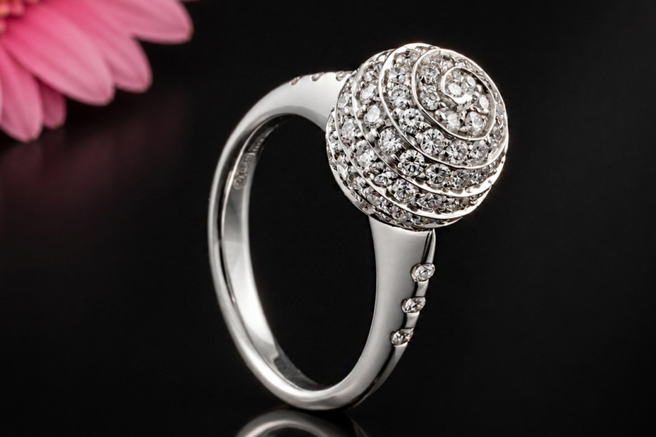 Designer Ring Kugel mit Diamanten in 750er Weißgold Goldschmiedearbeit 