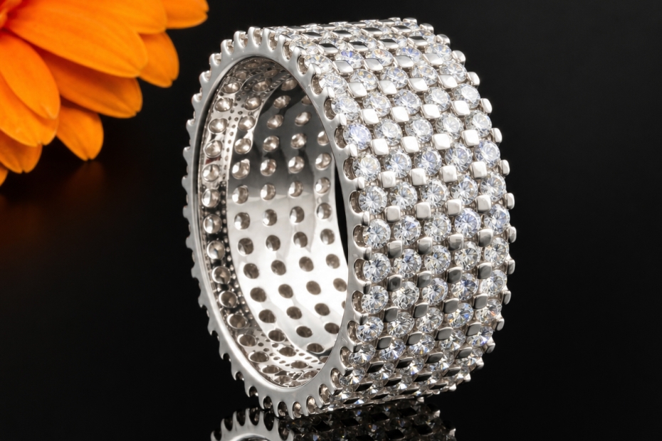 Breiter Ring mit 5 Reihen 3,15 Ct Diamanten Brillanten in 750er Weißgold 