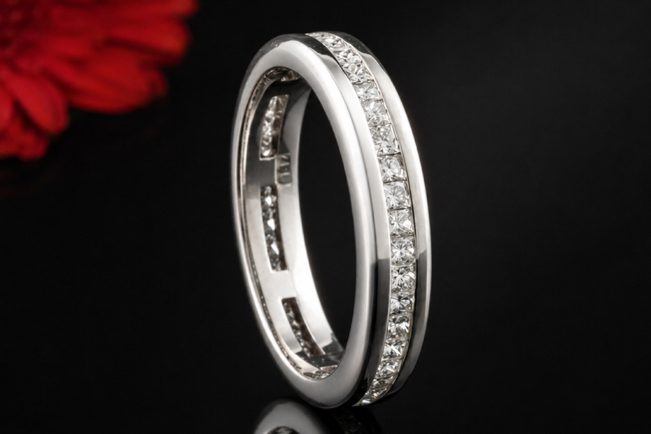 Memoire Ring Eckige Princess Cut Diamanten 1,20 Carat in 750er Weißgold 