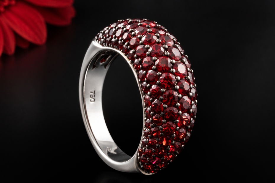 Hollfelder Creations Cocktailring mit roten Saphiren in 750er Weißgold 