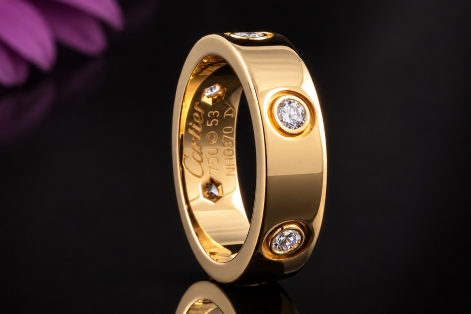 Cartier Love Ring mit 6 Diamanten Großes Modell in 750er Gelbgold Gr. 53 