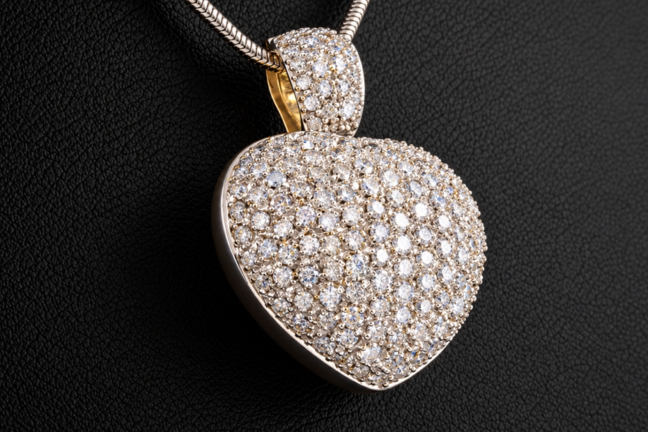 Großer Herz Anhänger mit 5 Carat Diamanten in Gelbgold und Weißgold 750 