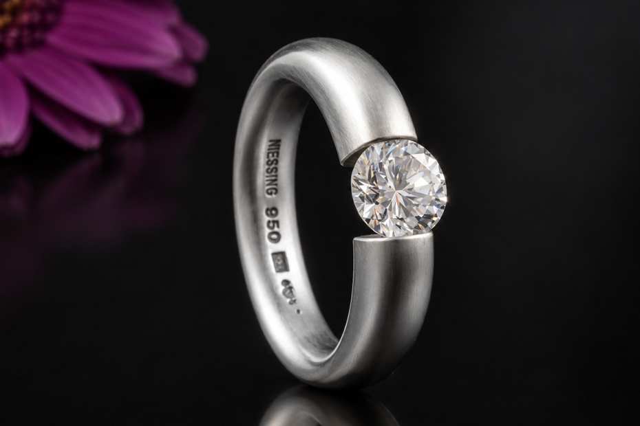 Niessing Spannring Solitär Ring Rund Diamant Brillant 1,06 Ct Platin 950 
