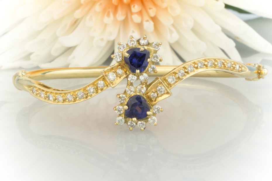 Herz Saphir Armreif Diamant Armband Goldschmiedearbeit 750 Gelbgold 