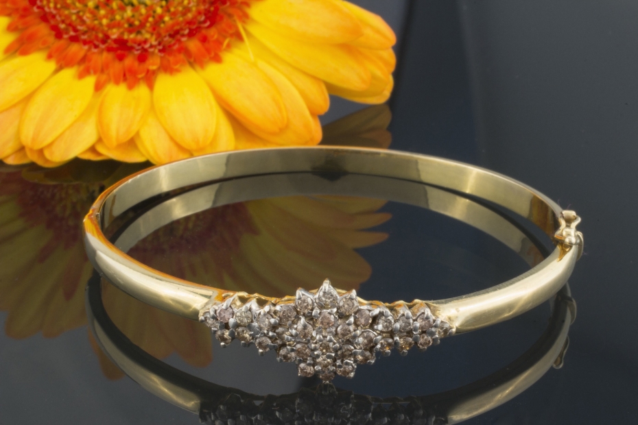 Armreif Armband mit 1 Carat Cognac Diamanten Brillanten in Gelbgold 585 
