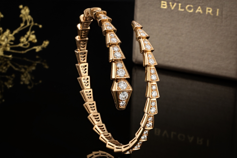 BVLGARI Serpenti Viper Armreif Armspange mit Diamanten Roségold Full Set 