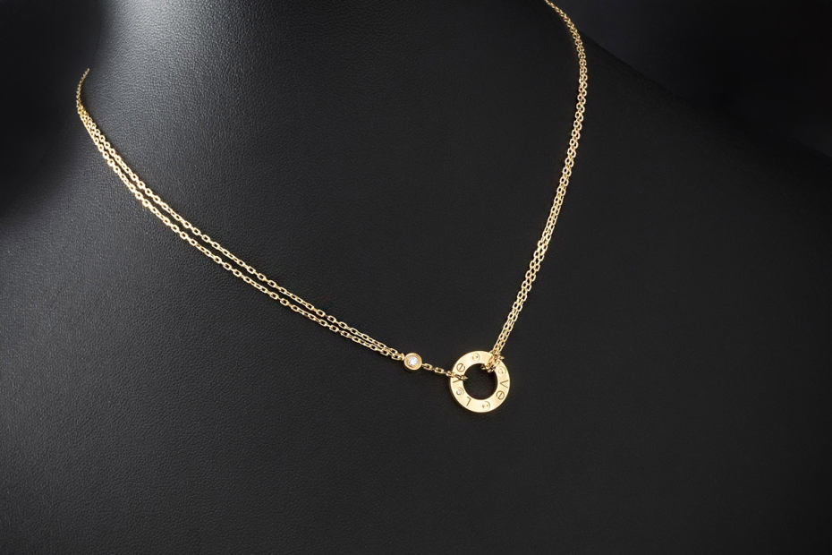 Cartier Love Collier Kette mit Anhänger 2 Diamanten in 750er Gelbgold 
