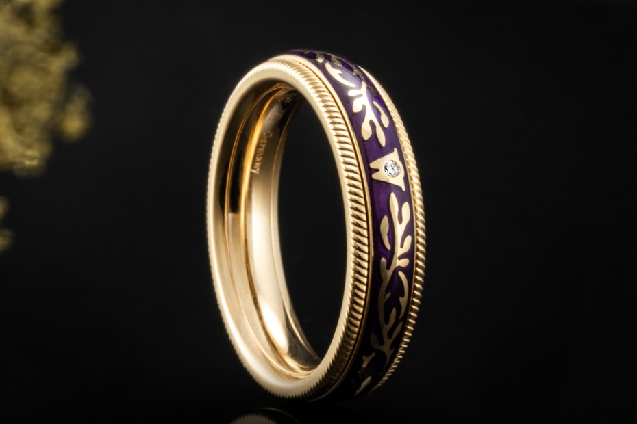 Wellendorff Ring Veilchen Fantasie Lila Drehring 1 Diamant Gelbgold 750 