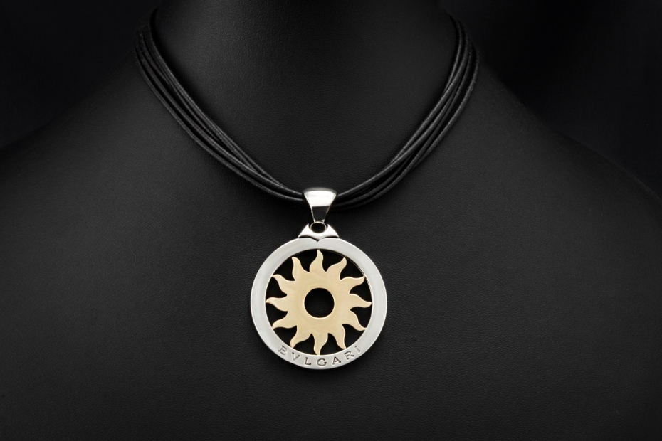 BVLGARI Tondo Sun Collier XL Kette mit Anhänger Sonne Gold 750 Full Set 