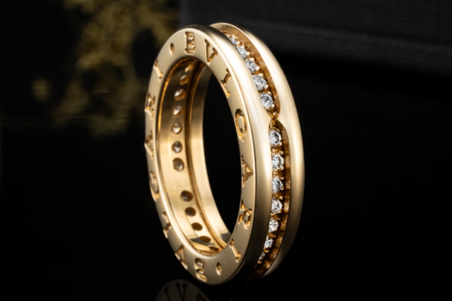 BVLGARI B.zero1 1-Band Memoire Ring Diamanten Gelbgold 750 Größe 51 OVP 