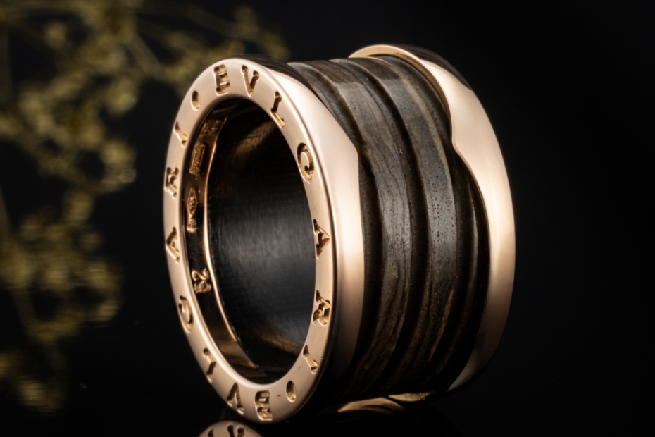 BVLGARI B.zero1 Ring 4-Band Marmor Braun Naturstein 750er Roségold Gr 52 