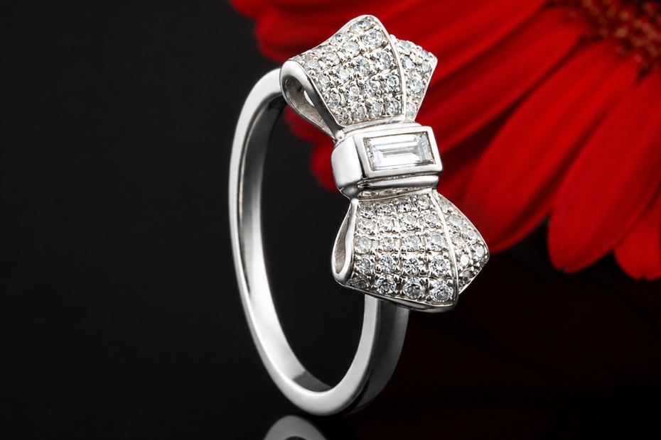Chopard Ring Schleife mit Baguette Solitär und Diamanten in Weißgold 750 