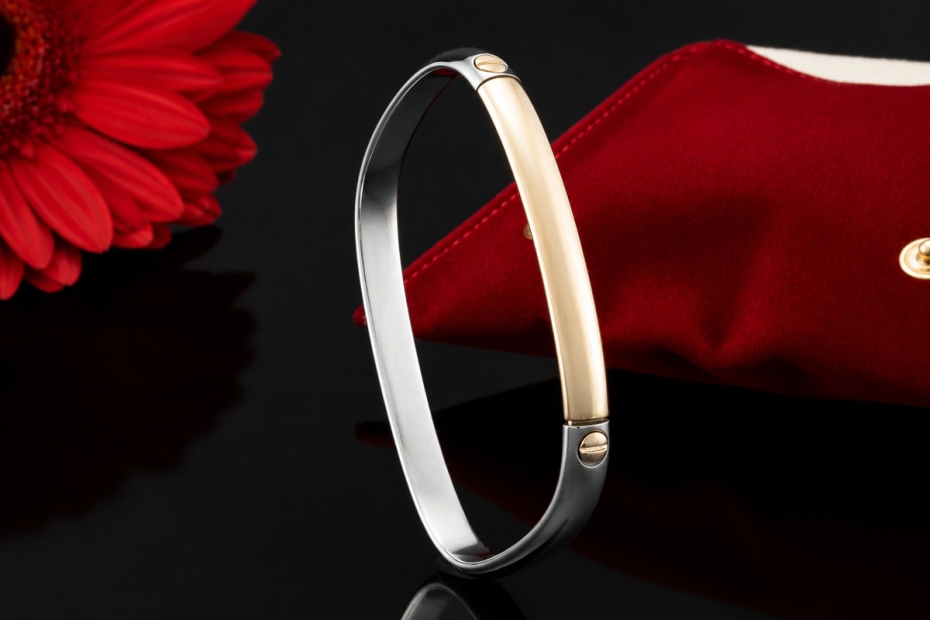 Cartier Armreif Love Motiv Acier et Or Eckige Form 750er Gold und Stahl 