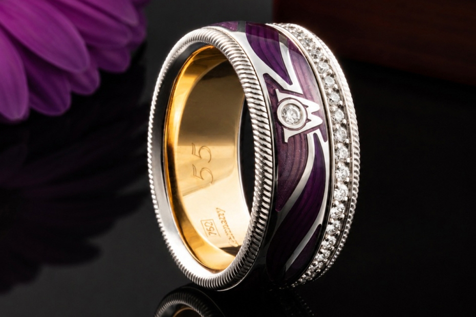 Wellendorff Ring Purpurflügel Lila Drehring Diamanten Weißgold Full Set 