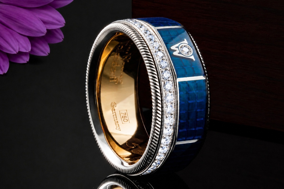 Wellendorff Ring Blaue Lagune Drehring Weißgold mit Diamanten Full Set 