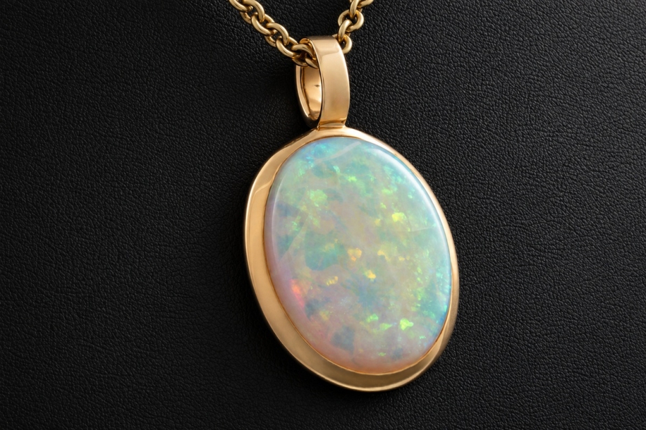 Großer ovaler Anhänger Leuchtender Opal Roségold 750 Goldschmiedearbeit 