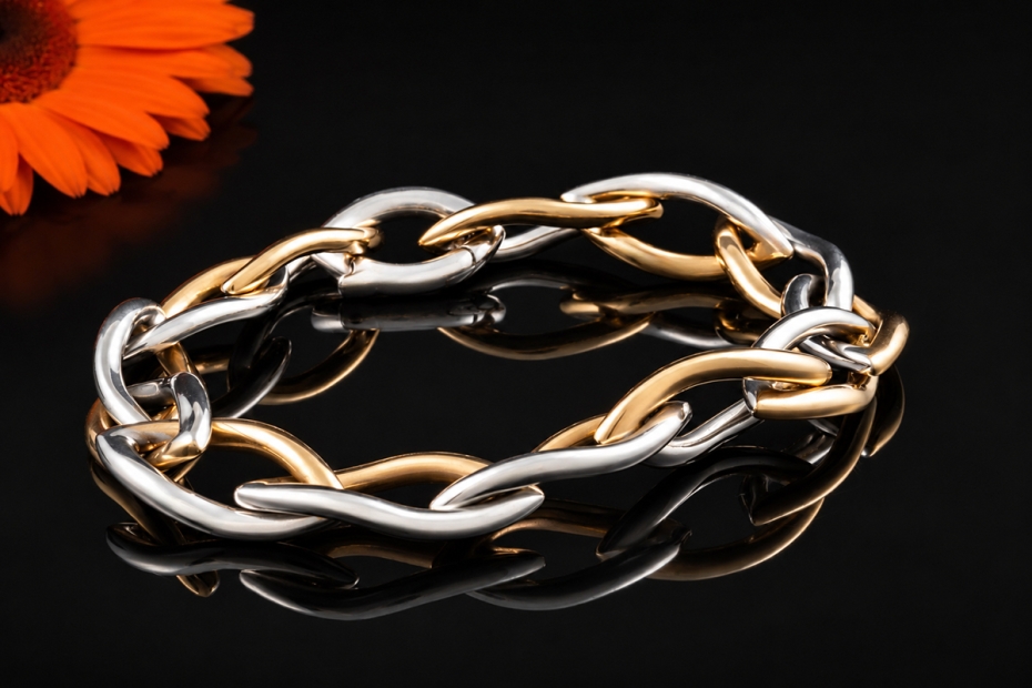 Clioro Armband Italienische Bicolor Handarbeit Weißgold und Roségold 750 