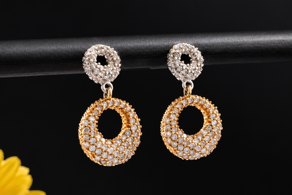 Runde Bicolor Ohrstecker Ohrhänger Diamanten 750er Roségold und Weißgold 