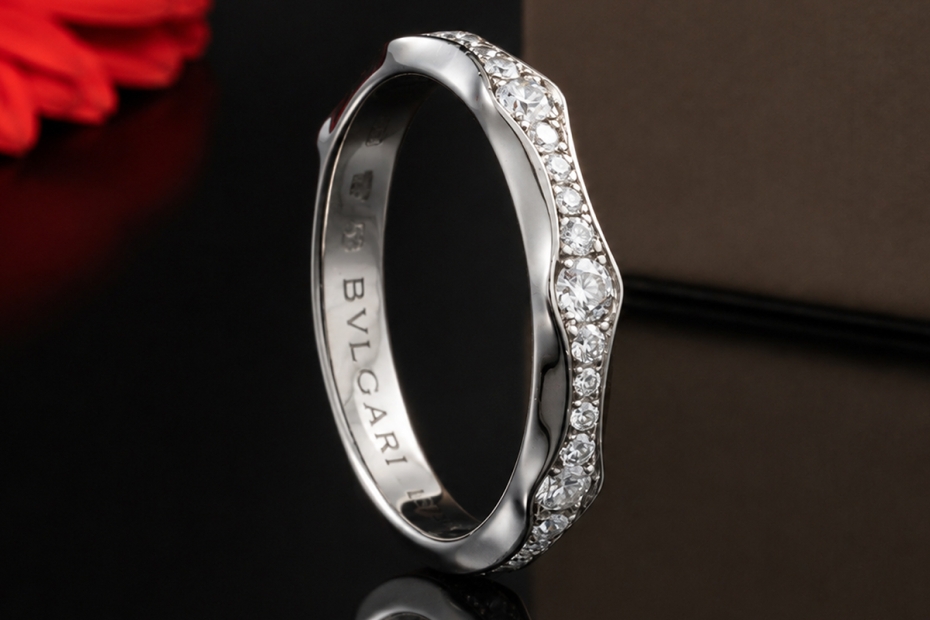 BVLGARI Infinito Ring mit Diamanten Memoire Ehering Platin 950 Full Set 