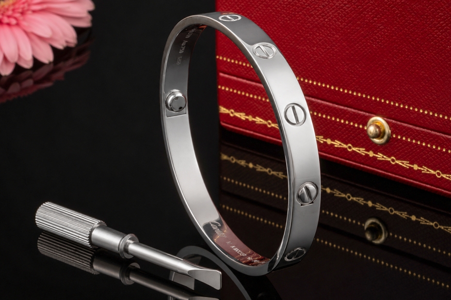 Cartier Love Armreif Armband Neues Modell in Weißgold 750 Gr 17 Full Set 