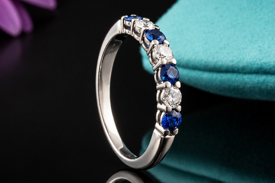 Tiffany & Co. Forever Ring Halbmemoire Saphire & Diamanten in Platin 950 