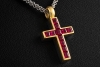 Hans Dieter Krieger Wende-Kreuz Collier Rubine & Diamanten in 750er Gold 