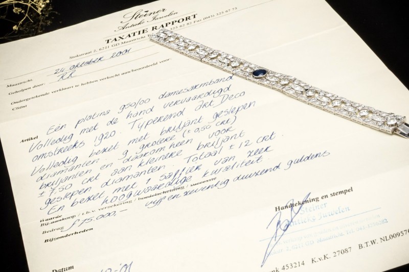 Antikes Art Déco Armband mit Saphir und Altschliff Diamanten Platin 950 