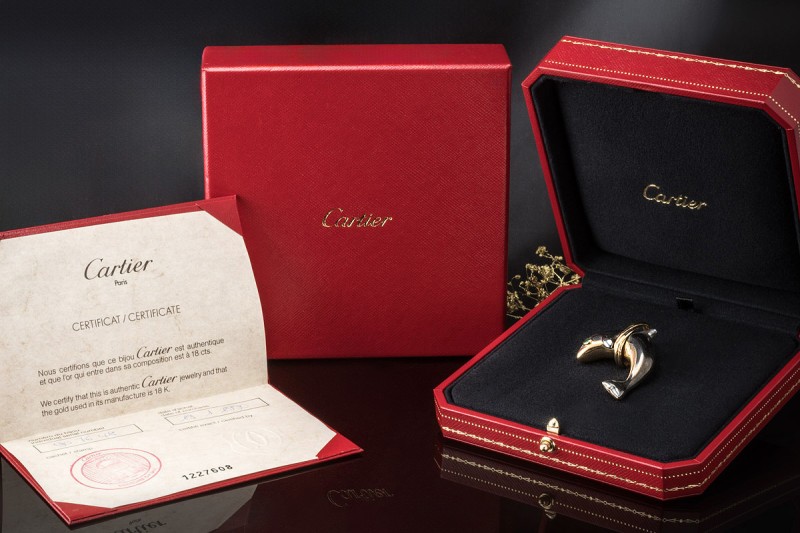 Cartier Delphin Großer Anhänger Smaragd Silverium Gelbgold 750 Full Set 