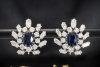 Ohrringe Ohrclips mit Oval Saphir und Diamanten in Platin und Weißgold 