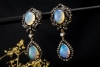 Antike Opal Ohrringe Ohrstecker Ohrhänger mit Diamanten Silber Gelbgold 