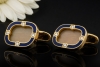 Luxus Manschettenknöpfe Blaue Emaille Diamanten Gelbgold 750 Handarbeit 