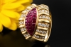 Ring mit Carré Rubinen und Diamanten im Vintage Design Gelbgold 750 