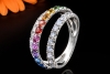 Regenbogen Ring Offenes Design Bunte Saphire und Diamanten Weißgold 750 