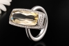 Ring Langer facettierter Citrin mit Diamanten in Weißgold 750 Handarbeit 