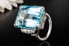 Großer Cocktailring 30 Carat Aquamarin im Emerald Cut in 558er Weißgold 