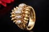 Vintage Ring 5 Navette-Diamanten & Finger-Mate-Mechanismus in 585er Gold 
