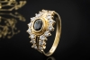 Saphir Ring Klassiker mit feurigen Diamanten 750er Gelbgold Handarbeit 