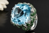 Cocktailring Blätterkranz Blauer Topas Tsavorit Diamanten 750er Weißgold 