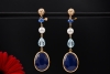 Lange Zoccai Ohrringe Ohrhänger Blau Aquamarin Perle Diamant in Roségold 